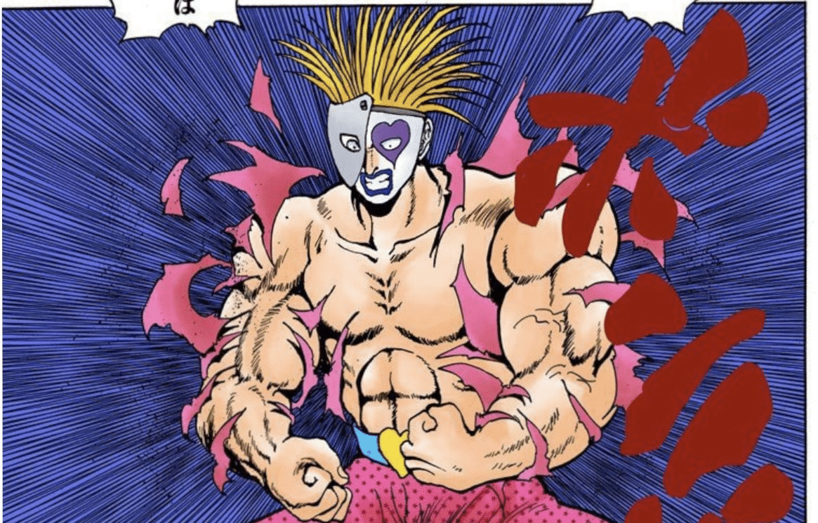 爆肉鋼体で全身の筋肉を膨らませる鈴木