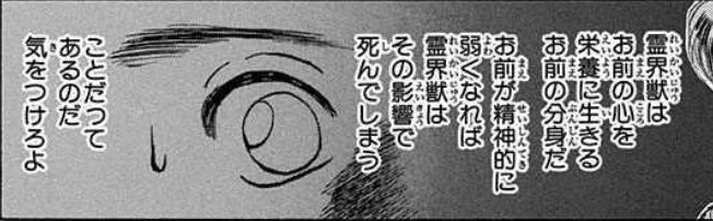 霊界獣は幽助の心を栄養に生きる分身だと説明するコエンマの台詞